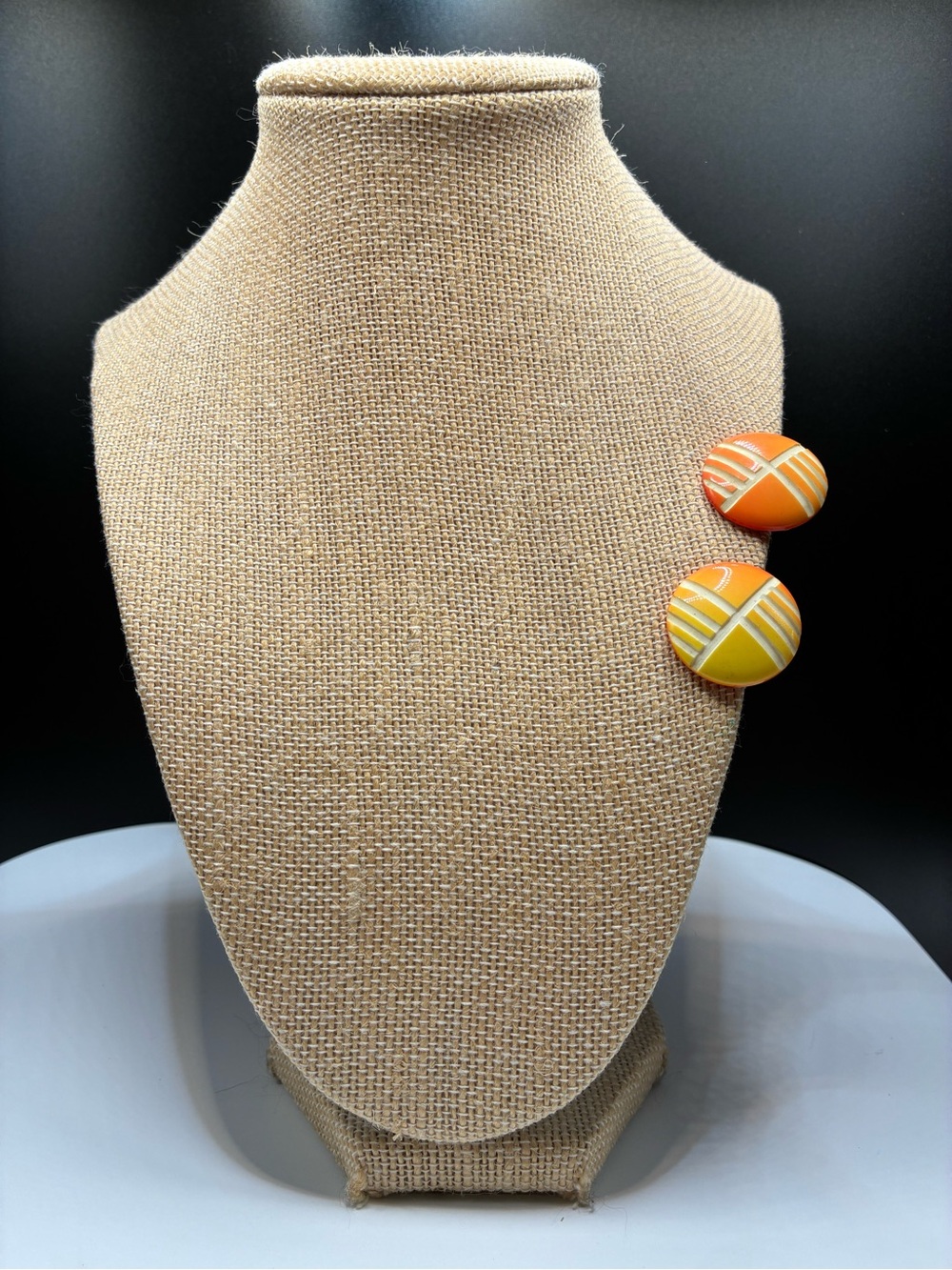 Vintage Geometric Orange & Yellow Button Clip-On Earrings Orange & Yellow